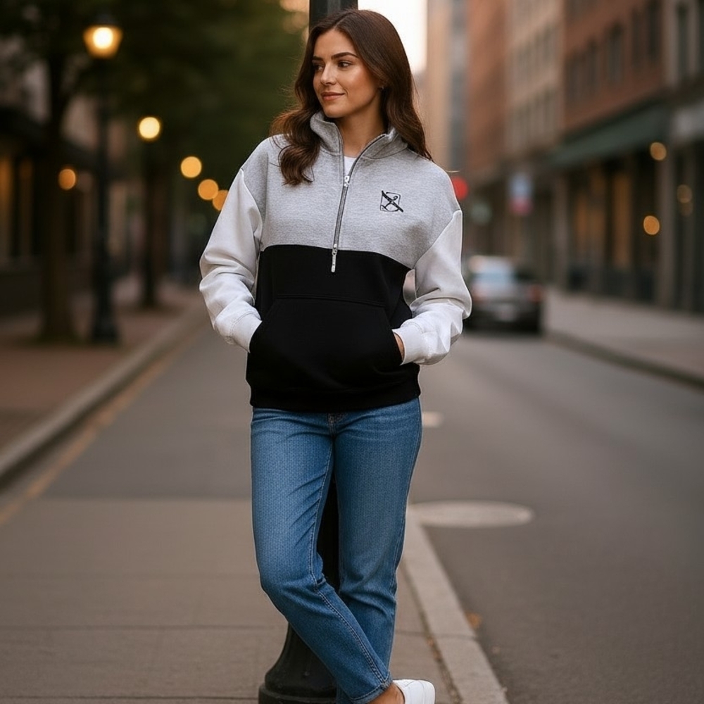boxercraft Gray Black White Colorblock Quarter-Zip Pullover
